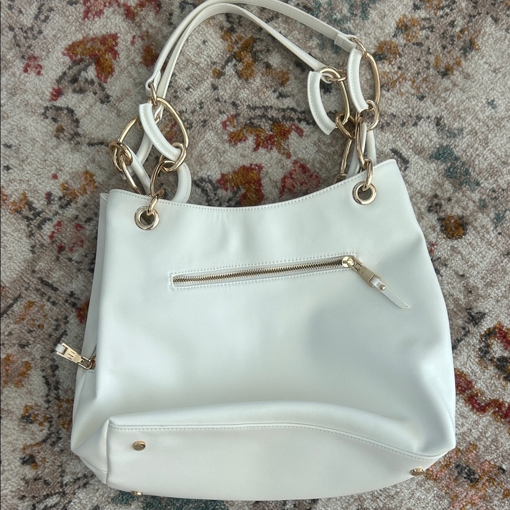 INC International Concepts White Shoulder Bag with Gold Chain Handles